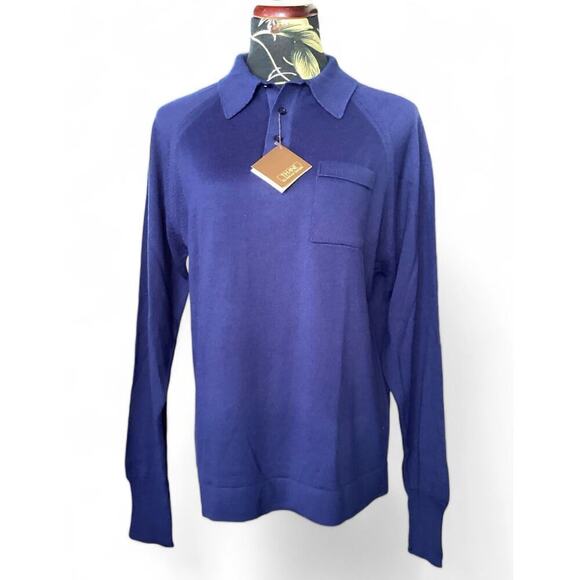 Thane blue knitwear soft long sleeve collard Men’s L 70’s vibes - Picture 1 of 5